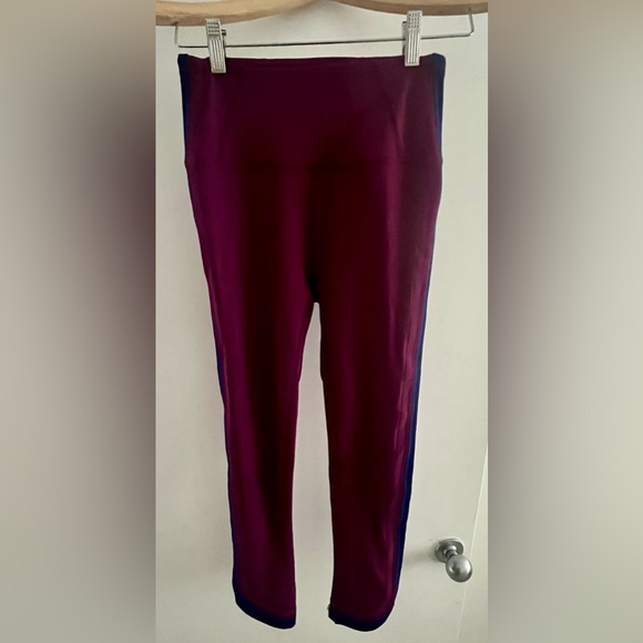 Free People Movement Size Small Burgundy Tight with Navy Racer Stripes - Picture 3 of 7